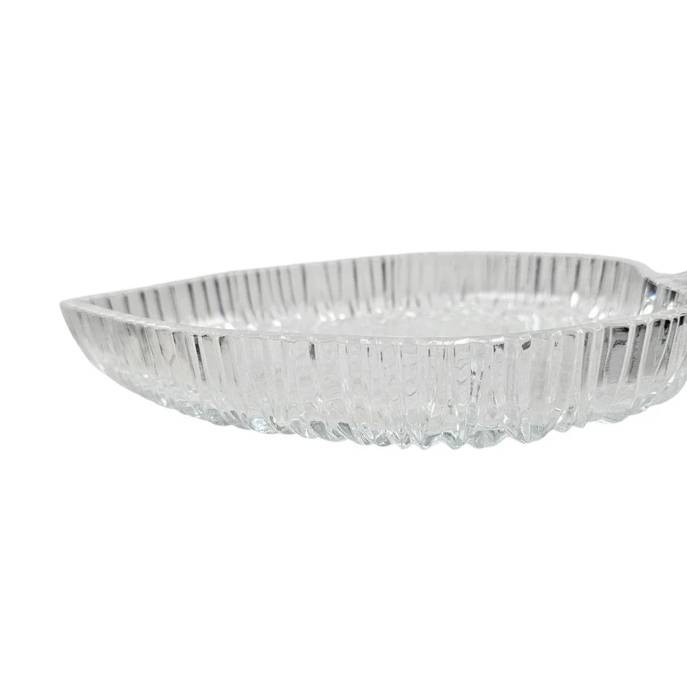 Studio Nova Japan Crystal Leaf Dish Clear Ribbed Glass Serving Tray 9.5 Inch